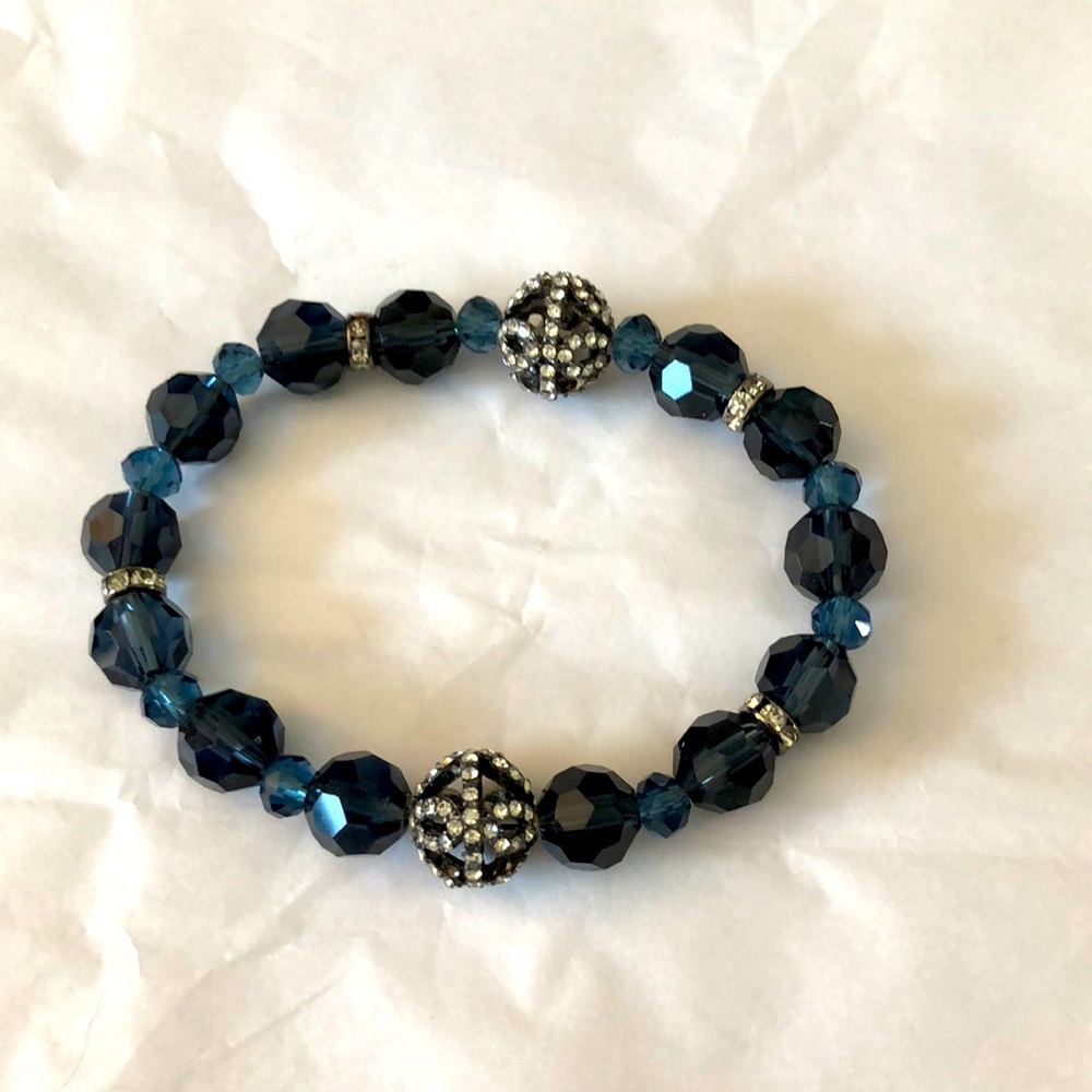 Blue Beaded Stretch Bracelet